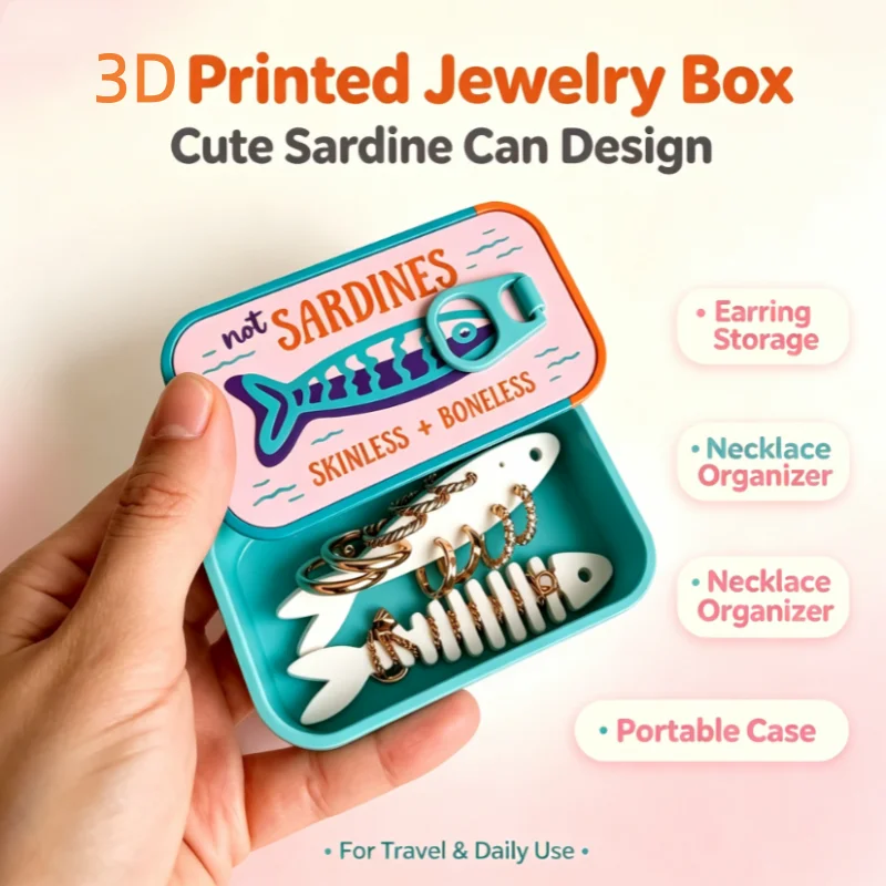 Accessories Travel Jewelry Box - Sardalya Baskılı Mini Teneke Saklama Kutusu