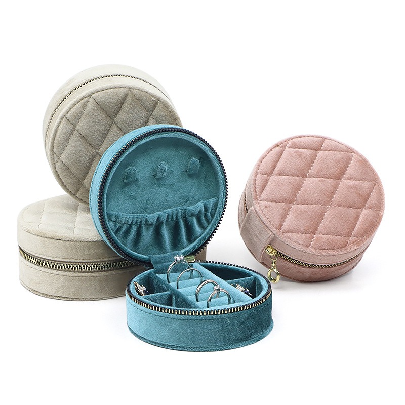 Accessories Travel Jewelry Box - Yuvarlak Elmas Kadife Seyahat Mücevher Kutusu