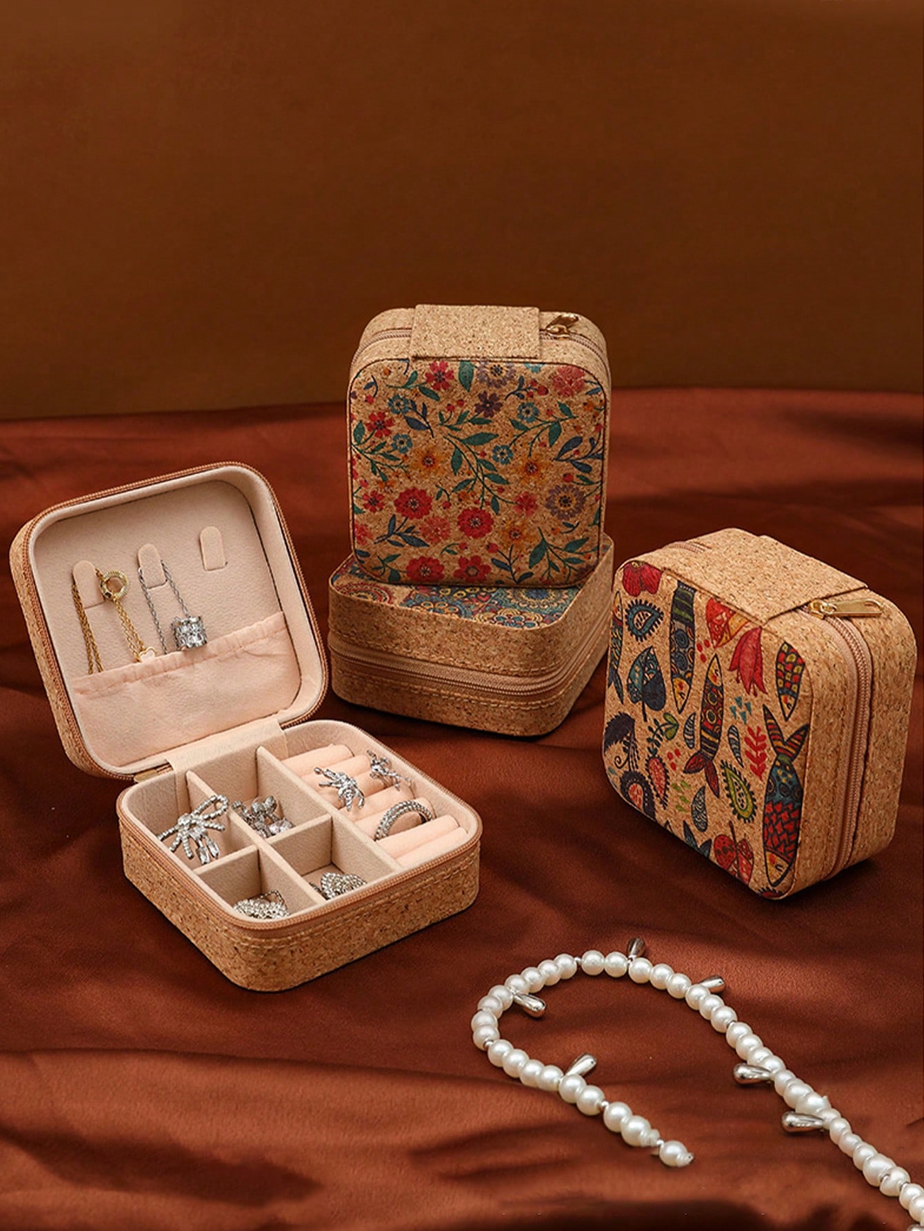 Accessories Travel Jewelry Box - Kare Vintage Bohem Desenli Seyahat Dostu