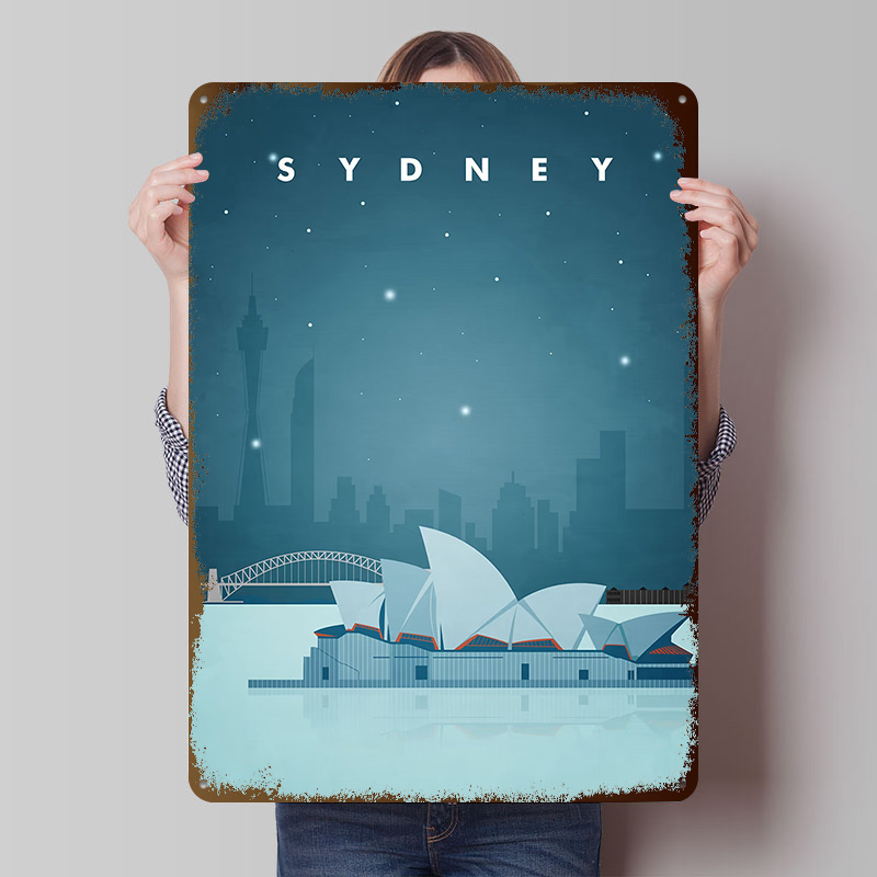 Travel Accessories For Europe - Sydney Seyahat Posteri Özelleştirilmiş Vintage Metal